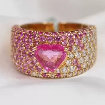 1.2ct Heart Cut Fuchsia Pink Sapphire Paved Cocktail Ring