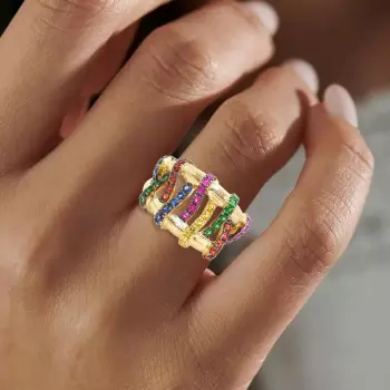 Multicolor Sapphire Crossover Cocktail Ring