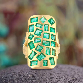4ctw Multi-cut Emerald Long Cocktail Ring