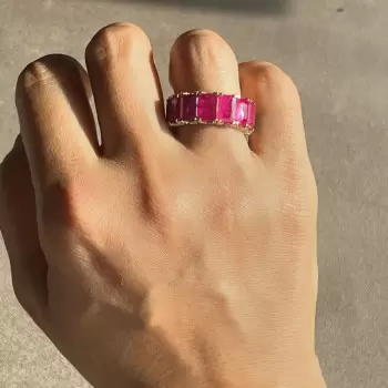 14ctw Emerald Cut Ruby and Emerald Gold Tone Eternity Ring