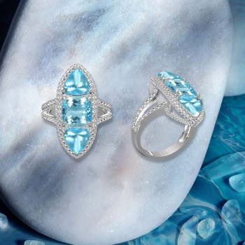 16ctw Cushion and Trillion Cut Aquamarine Cocktail Ring
