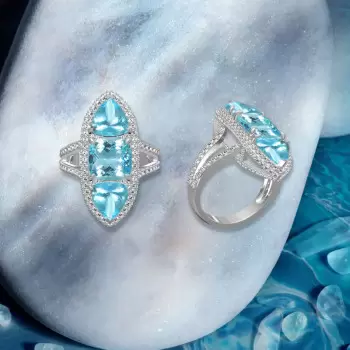 16ctw Cushion and Trillion Cut Aquamarine Cocktail Ring