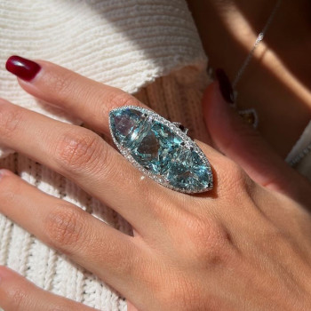 16ctw Cushion and Trillion Cut Aquamarine Cocktail Ring
