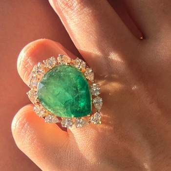 20ct Huge Pear Shape Emerald Halo Cocktail Ring