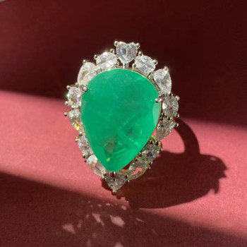 20ct Huge Pear Shape Emerald Halo Cocktail Ring