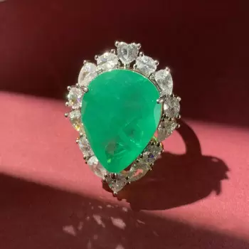 20ct Huge Pear Shape Emerald Halo Cocktail Ring