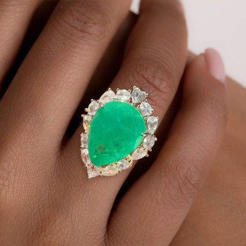 20ct Huge Pear Shape Emerald Halo Cocktail Ring
