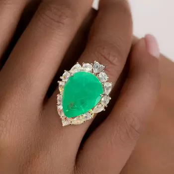 20ct Huge Pear Shape Emerald Halo Cocktail Ring