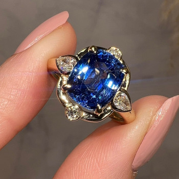 4ct Cushion Cut Blue Sapphire Gold Tone Engagement Ring