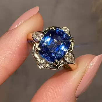 4ct Cushion Cut Blue Sapphire Gold Tone Engagement Ring
