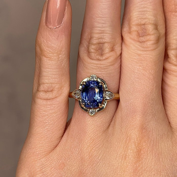 4ct Cushion Cut Blue Sapphire Gold Tone Engagement Ring