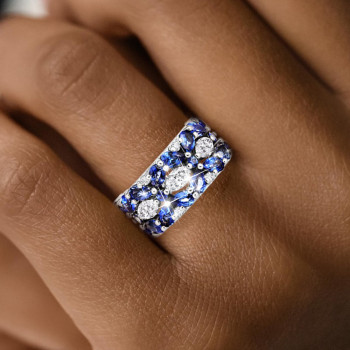 4.5ctw Marquise Cut White and Blue Sapphire Wedding Band