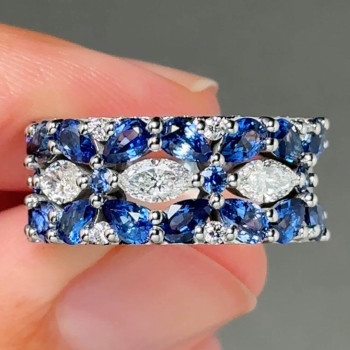 4.5ctw Marquise Cut White and Blue Sapphire Wedding Band