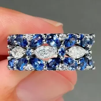 4.5ctw Marquise Cut White and Blue Sapphire Wedding Band