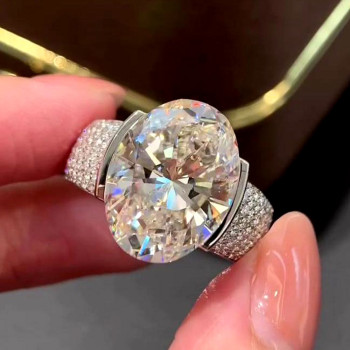 9.3ct Oval Cut Paved Unisex Engagement Ring