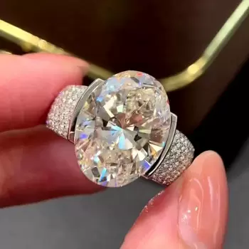 9.3ct Oval Cut Paved Unisex Engagement Ring