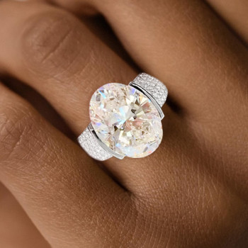 9.3ct Oval Cut Paved Unisex Engagement Ring