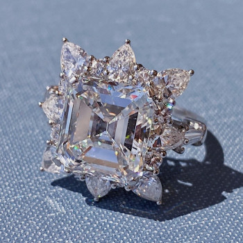 9.5ct Asscher Cut White Sapphrie Halo Engagement Ring