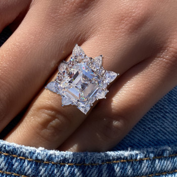 9.5ct Asscher Cut White Sapphrie Halo Engagement Ring