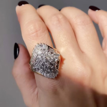 6ctw Round and Baguette Cut Clustered Vintage Statement Ring