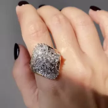 6ctw Round and Baguette Cut Clustered Vintage Statement Ring