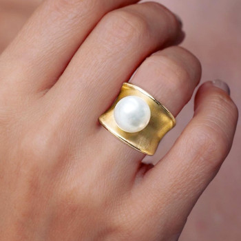12MM Pearl Modern Sculptural Engagement Ring