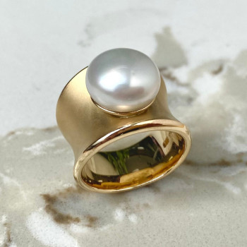 12MM Pearl Modern Sculptural Engagement Ring