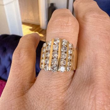 Channel Set Round Cut Gold Tone Wide Wedding Band