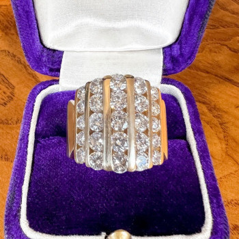 Channel Set Round Cut Gold Tone Wide Wedding Band