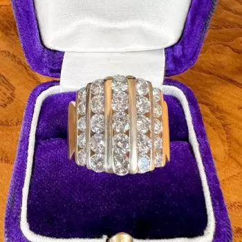 Channel Set Round Cut Gold Tone Wide Wedding Band