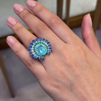 4ct Cushion Cut Paraiba Peacock Inspired Cocktail Ring