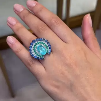 4ct Cushion Cut Paraiba Peacock Inspired Cocktail Ring