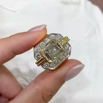 4ct Emerald Cut White Sapphire Two Tone Cocktail Ring