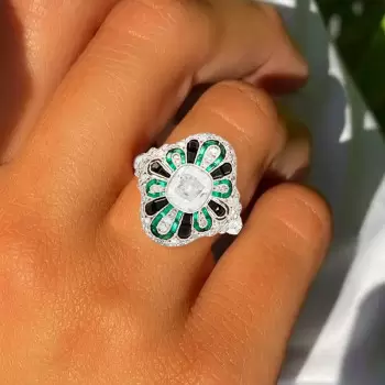 2ct Cushion Cut Emerald Halo Vintage Cocktail Ring