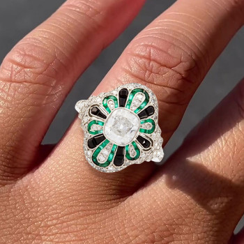 2ct Cushion Cut Emerald Halo Vintage Cocktail Ring