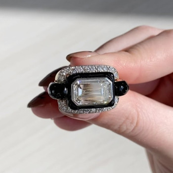 5.3ct Emerald Cut White Sapphire Enamel Cocktail Ring