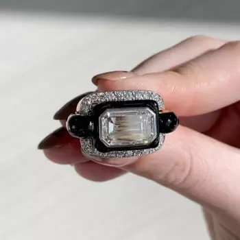 5.3ct Emerald Cut White Sapphire Enamel Cocktail Ring