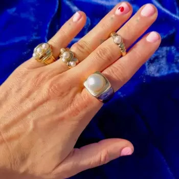 13MM Pearl Modern Sculptural Gold Tone Cocktail Ring