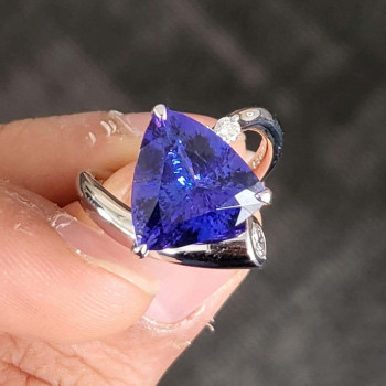 5ct Trillion Cut Tanzanite Blue Asymmetric Modern Promise Ring