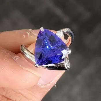 5ct Trillion Cut Tanzanite Blue Asymmetric Modern Promise Ring