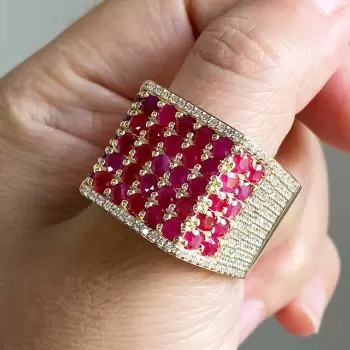 8ctw Ruby and White Sapphire Bold Unisex Cocktail Ring
