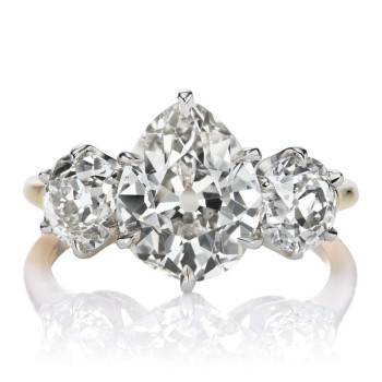 7ctw Pear Cut Two Tone Vintage Three Stone Engagement Ring