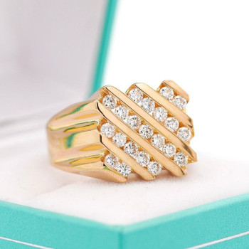 Channel Set Cluster White Sapphire Unisex Ring