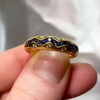 Channel Set Blue Sapphire Vintage Wedding Band
