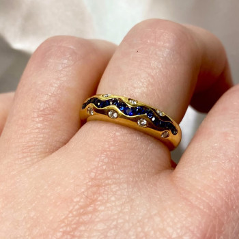 Channel Set Blue Sapphire Vintage Wedding Band