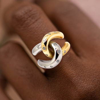 Flush Set Two Tone Cross Intertwined Unisex Ring