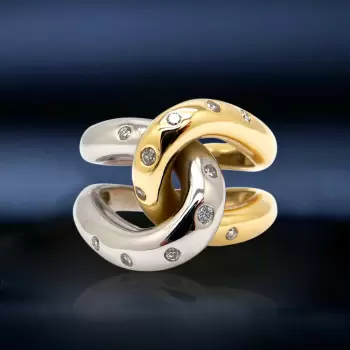Flush Set Two Tone Cross Intertwined Unisex Ring