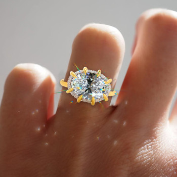 5ct Oval Cut Paved Two Tone Engagement Ring