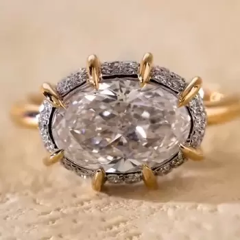 5ct Oval Cut Paved Two Tone Engagement Ring