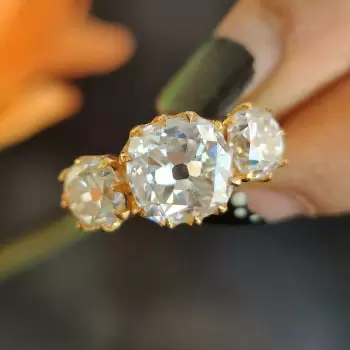 7ctw Cushion Cut Vintage Filigree Three Stone Engagement Ring
